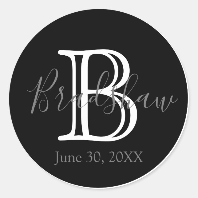 Adesivo Casamento Mínimo e Elegante de Monograma Branco e  (Frente)