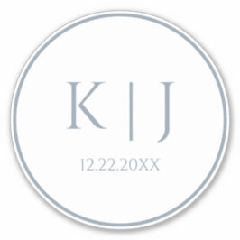 Adesivo Casamento Mínimo Elegante Azul Dusty Monogramas