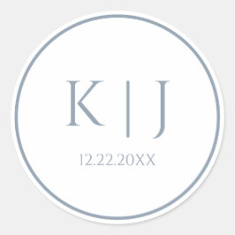 Adesivo Casamento Mínimo Elegante Azul Dusty Monogramas