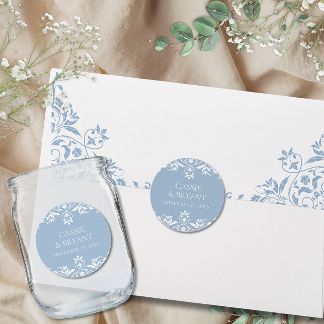 Adesivo Casamento Mínimo Elegante Azul e Branco (elegant dusty blue and white wedding stickers for romantic envelope seals favors and thank you gifts)