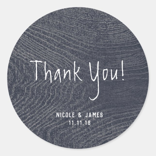 Adesivo Casamento Mínimo Moderno de Cinza de Madeira Azul  (Frente)