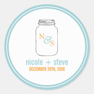 Adesivo Casamento Mint e Tangerine Mason Jar Monogrammed