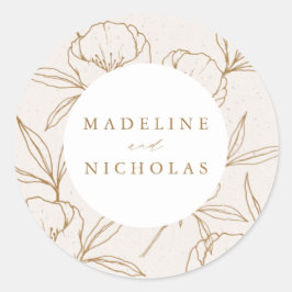 Adesivo Casamento Moderno Botânico Floral Creme e Dourado