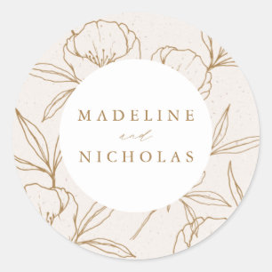 Adesivo Casamento Moderno Botânico Floral Creme e Dourado