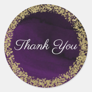 Adesivo Casamento Moderno com Aquarela Roxo Real e Dourado