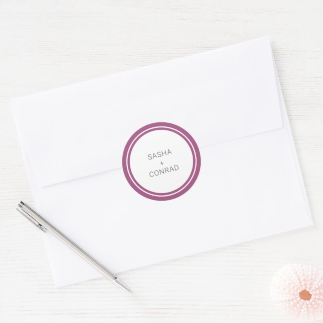 Adesivo Casamento Moderno com Borda Negrita Roxa (Envelope)