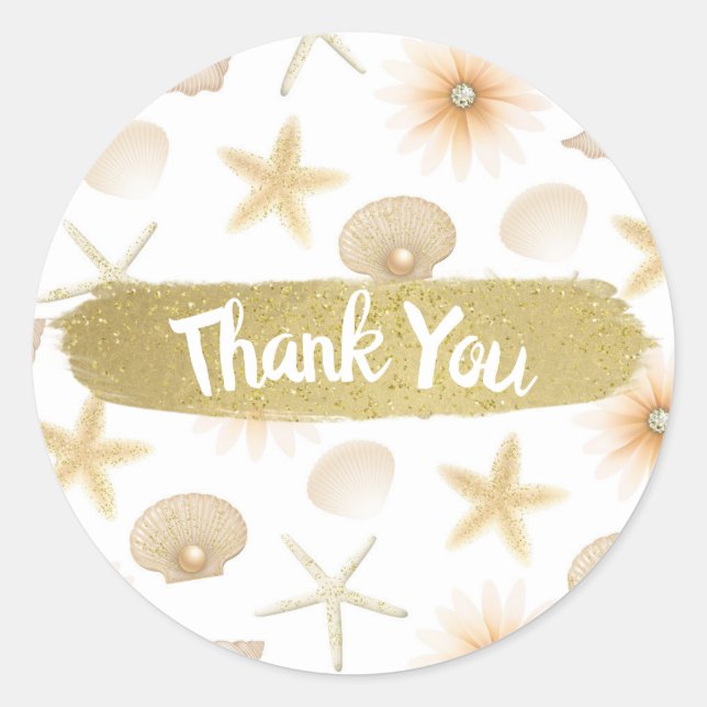 Adesivo Casamento Moderno Conchas e Flores Praia Pêssego (Frente)