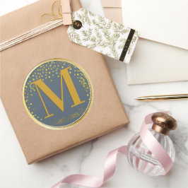 Adesivo Casamento Moderno de Confetti Azul e Dourado