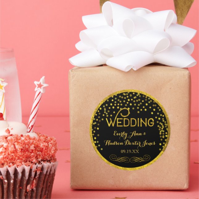 Adesivo Casamento Moderno de Ponto Aleatório Negro e Doura (Festa)