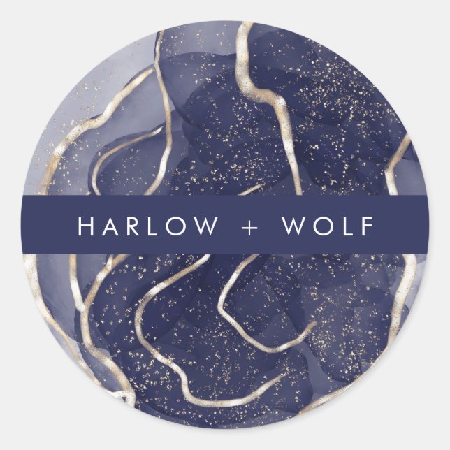 Adesivo Casamento Moderno Dourado Elegante da Meia-Noite (Frente)