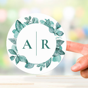 Adesivo Casamento Moderno Elegante Teal Greenery Watercolo