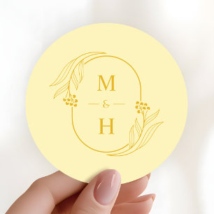 Adesivo Casamento Moderno em Amarelo Manteiga Boho Monogra