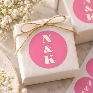 Adesivo Casamento Moderno em Rosa Quente Bold Monograma 