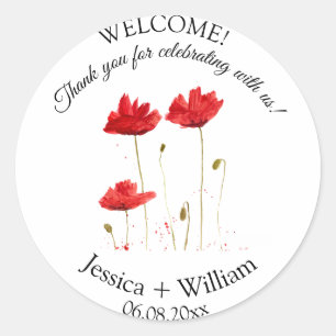 Adesivo Casamento Moderno Floral Floral dos Poppies Vermel