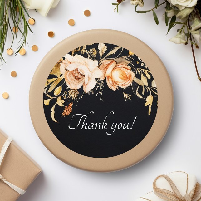 Adesivo Casamento Moderno Floral Negro (Black Floral Modern Wedding Classic Round Sticker)