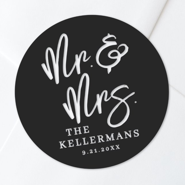 Adesivo Casamento Moderno Preto (Black Modern Wedding Classic Round Sticker)
