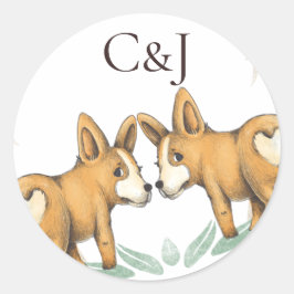 Adesivo Casamento Monograma de Dois Cachorros Corgi