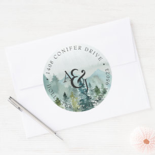 Adesivo Casamento Monograma de Pinos em Aquarela Rústica