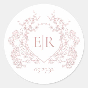 Adesivo Casamento Monograma Floral Crest Vintage Rosa Empo