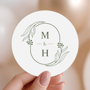 Adesivo Casamento Monograma Minimalista Boho Azeitona Verd