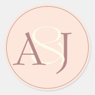 Adesivo Casamento Monograma Minimalista Rosa Pêssego e Mau