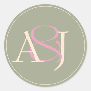 Adesivo Casamento Monograma Minimalista Verde Salvia e Ros
