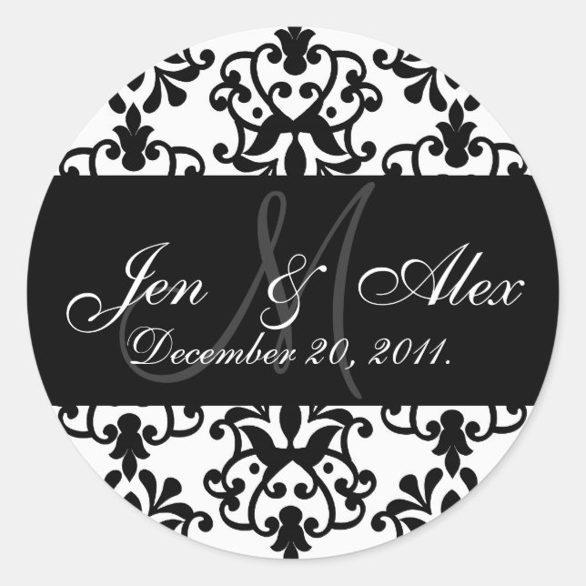 Adesivo Casamento Monograma Noivo Data Paisley Seal (Frente)