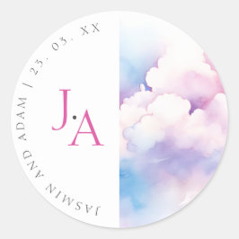 Adesivo Casamento Monograma Nuvens Aguarela Rosa Azul