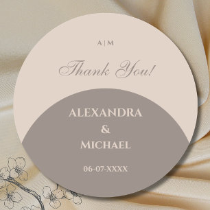 Adesivo Casamento Monograma Taupe Japandi Obrigado