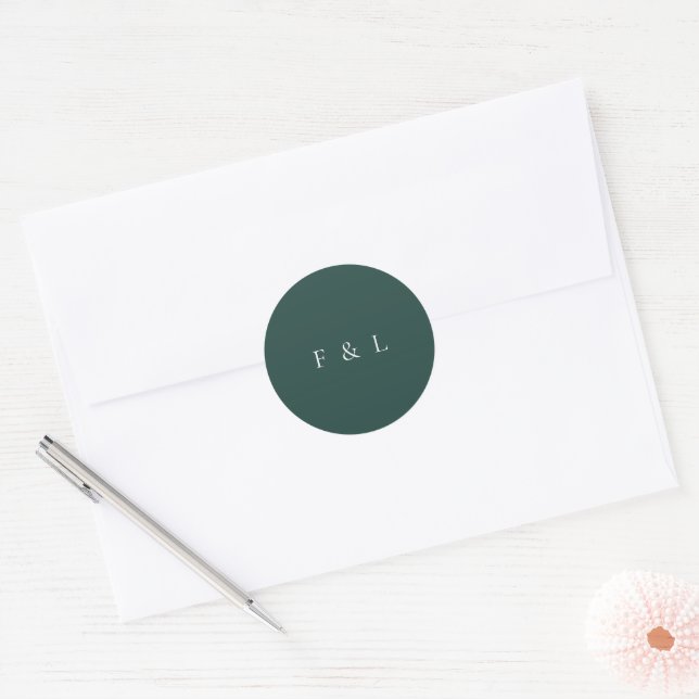 Adesivo Casamento Monograma Verde Esmeralda Clássico Simpl (Envelope)