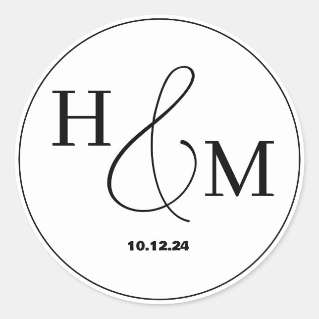 Adesivo Casamento Monogramado Simples Elegante Moderno (Frente)