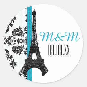 Adesivo Casamento Monogrammed da torre Eiffel do damasco