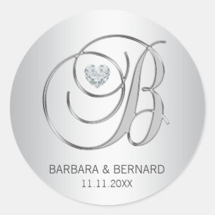 Adesivo Casamento Monogrammed de prata elegante feito sob