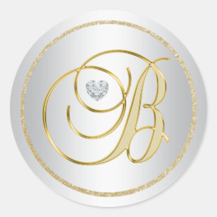 Adesivo Casamento Monogrammed Dourado de prata elegante