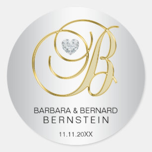 Adesivo Casamento Monogrammed Dourado de prata elegante