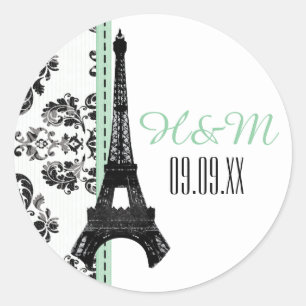 Adesivo Casamento Monogrammed VERDE da torre Eiffel do