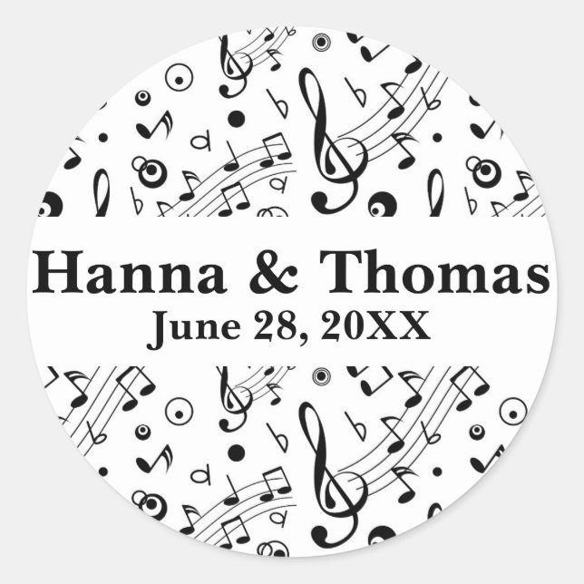 Adesivo Casamento Musical de Notas de Música (Frente)