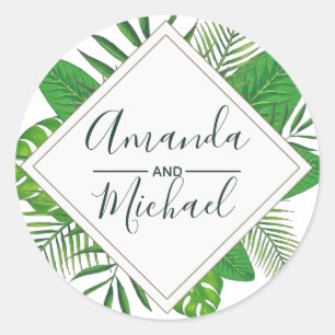 Adesivo Casamento na Praia com Folhas Tropicais em Aquarel