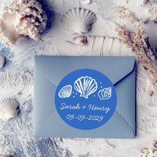 Adesivo Casamento na Praia de Conchas Azul Branco PERSONAL