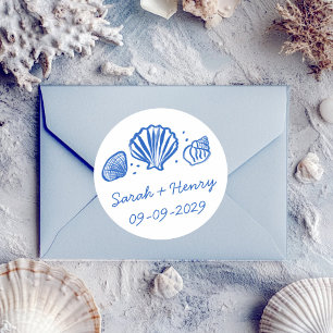 Adesivo Casamento na Praia de Conchas Azul Branco PERSONAL