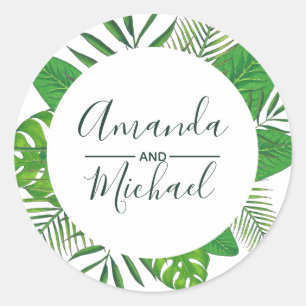 Adesivo Casamento na Praia de Folhas Tropicais Aquarela