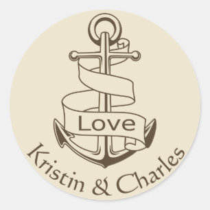 Adesivo Casamento Náutico Âncora de Navio Bege Marrom Amor