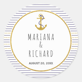 Adesivo Casamento náutico com faixas azuis Douradas e mari