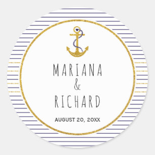 Adesivo Casamento náutico com faixas azuis Douradas e mari