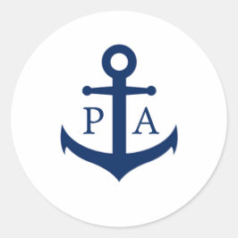 Adesivo Casamento Náutico do Monograma de Âncora Azul mari