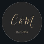 Adesivo Casamento Negro do Monograma Dourado Elegante<br><div class="desc">Vinheta de Casamento Elegante</div>