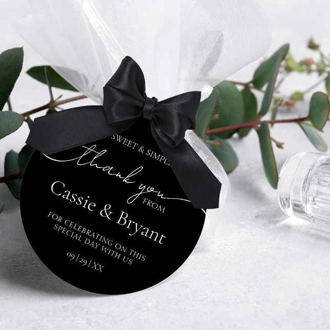 Adesivo Casamento Negro e Branco Moderno Elegante Obrigado (Elegant black and white wedding sticker for thank you gifts)