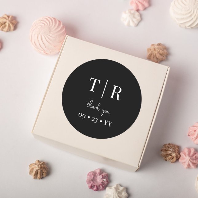 Adesivo Casamento Negro e Branco Monograma Obrigado (Criador carregado)