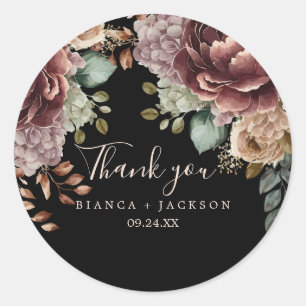 Adesivo Casamento negro floral de aquarela Obrigado