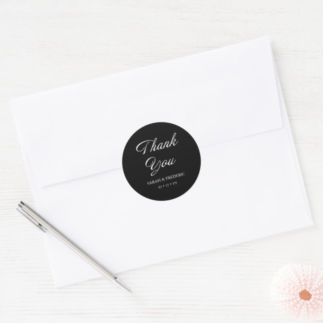 Adesivo Casamento Negro Mínimo de Caligrafia de Script Mod (Envelope)